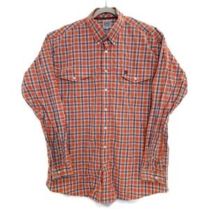 Cinch Shirt Mens Large Orange Blue Plaid Western Button Down Long Sleeve Cowboy